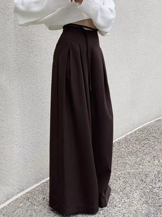 High-Rise Pleated Floor-Length Trousers