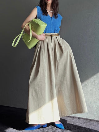 V-Neck Knitted Vest Top + High Waist Pleated Wide Leg Pants Two-Piece Set