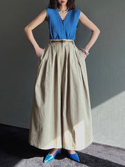 V-Neck Knitted Vest Top + High Waist Pleated Wide Leg Pants Two-Piece Set