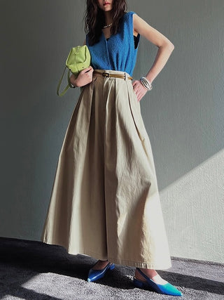 V-Neck Knitted Vest Top + High Waist Pleated Wide Leg Pants Two-Piece Set