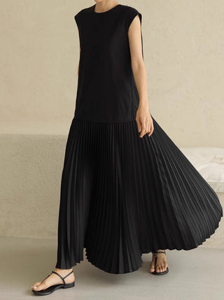 Round Neck Tie Back Pleated Vest Dress