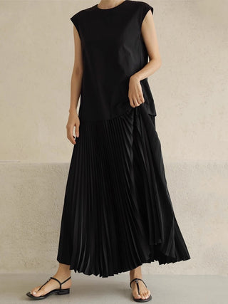 Round Neck Tie Back Pleated Vest Dress