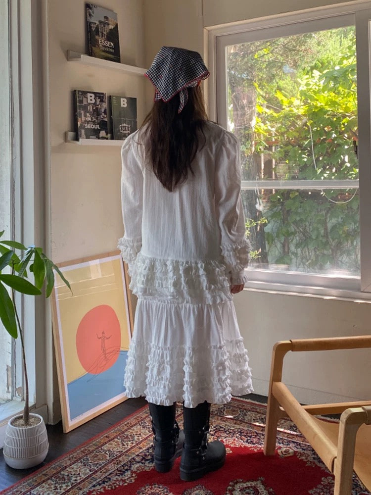 Pleated Ruffled Shirt&Skirt 2 Set