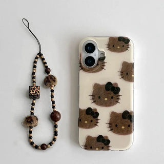 Cute Cartoon Kitty Black Leather Phone Case by painevida
