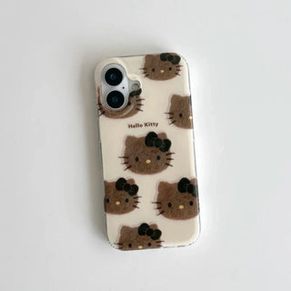 Cute Cartoon Kitty Black Leather Phone Case by painevida