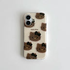 Cute Cartoon Kitty Black Leather Phone Case