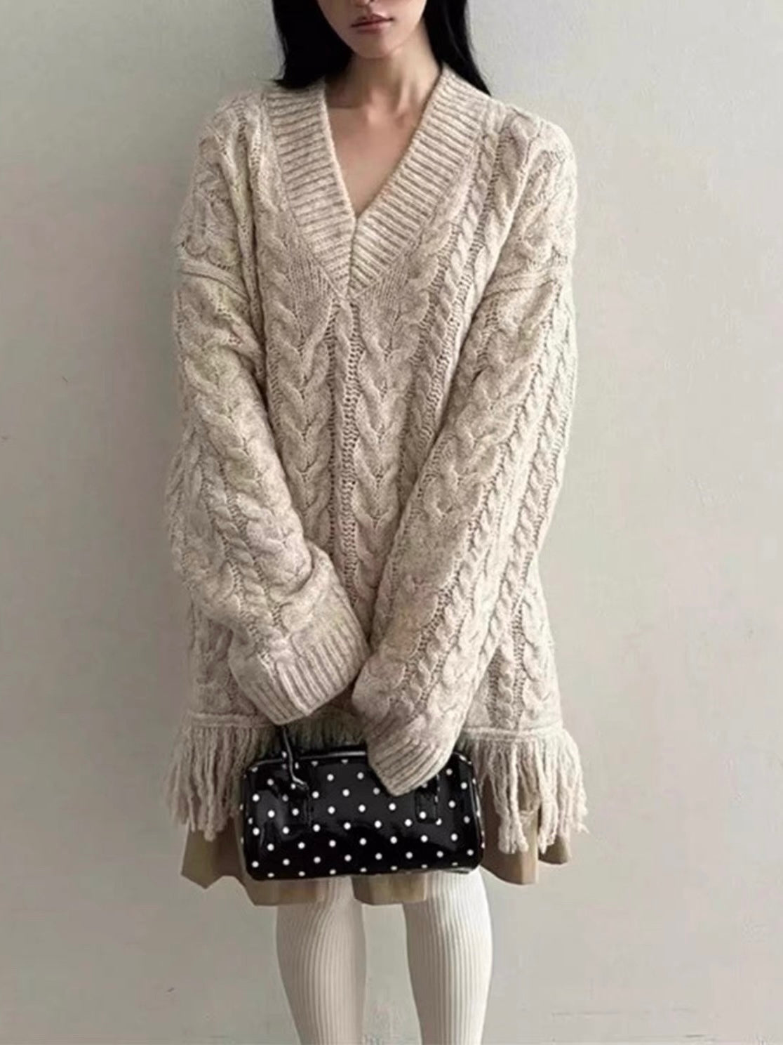 Cable Knit Dress With Tassels