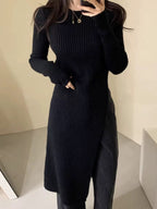 Round Neck Irregular Slit Knit Dress