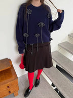 Handmade 3D Flower Decorated Knitwear