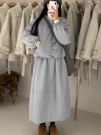 Single-Breasted Cotton-Padded Jacket + High-Waisted Tulip Skirt Two-Piece Set