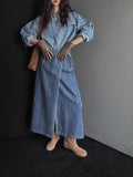Single-Breasted Long-Sleeved Shirt + High-Waisted Irregular Denim Skirt Set