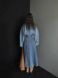 Single-Breasted Long-Sleeved Shirt + High-Waisted Irregular Denim Skirt Set