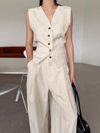 Drawstring Vest + Casual Wide-Leg Pants Two-Piece Set by painevida
