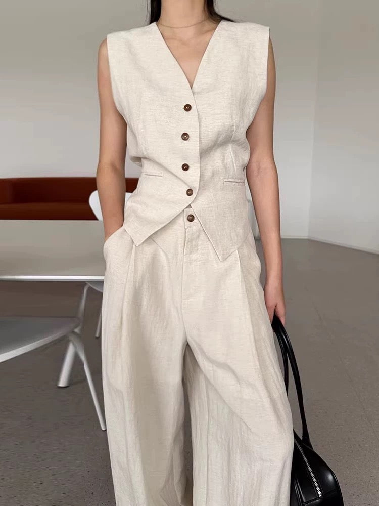 Drawstring Vest + Casual Wide-Leg Pants Two-Piece Set by painevida