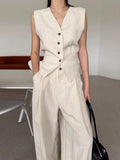 Drawstring Vest + Casual Wide-Leg Pants Two-Piece Set