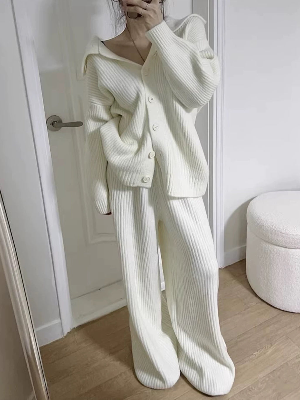 Knitted Cardigan Sweater + Trousers Two-Piece Set