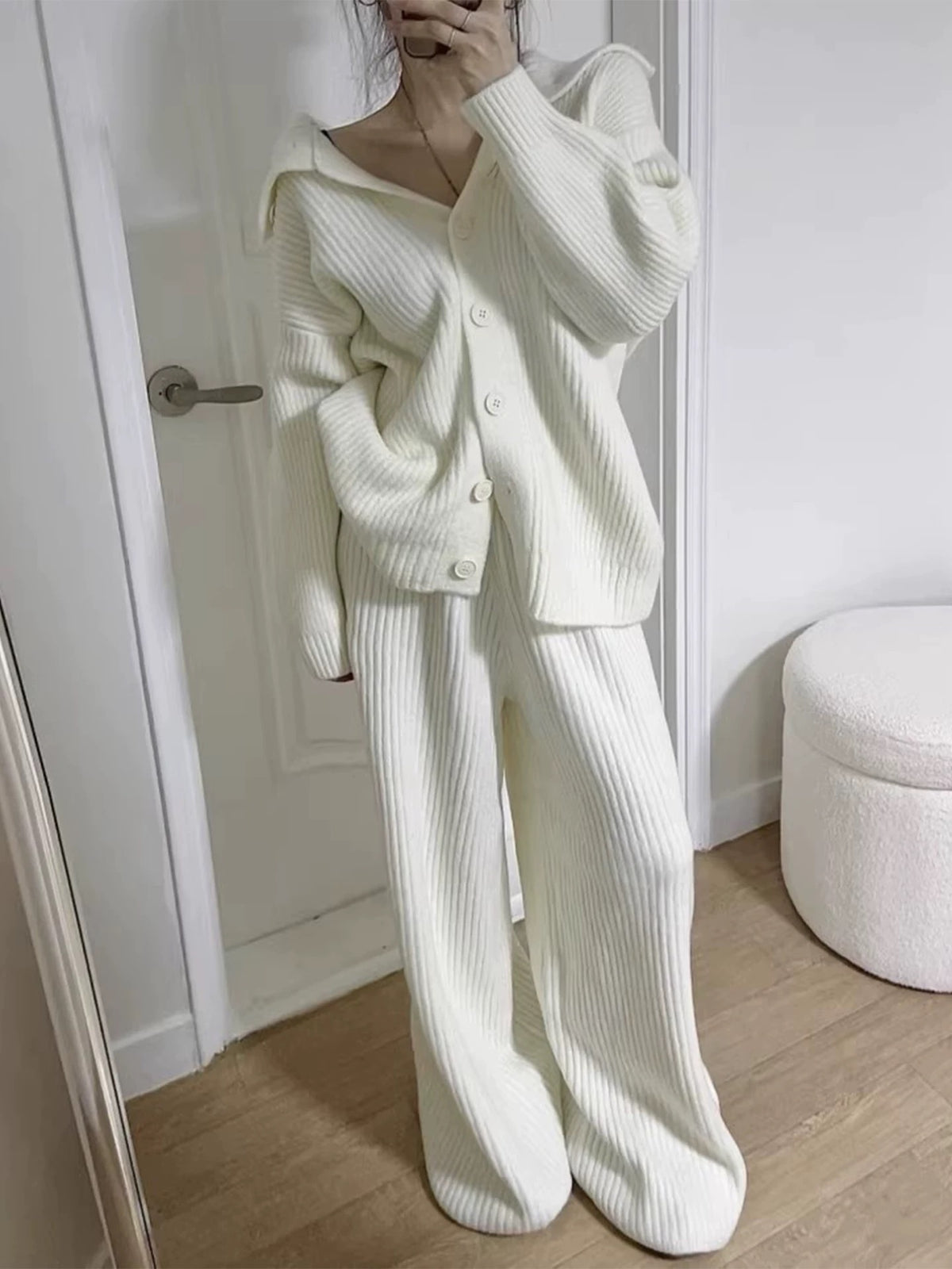 Knitted Cardigan Sweater + Trousers Two-Piece Set