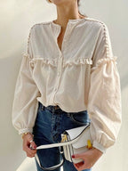 Single-breasted Pleated Ruffled Loose Long-sleeved Shirt by painevida