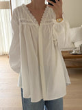 V-neck Hollow Lace Loose Shirt Blouse