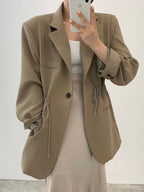 Lapel Single Button Drawstring Waist Blazer Jacket