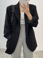 Lapel Single Button Drawstring Waist Blazer Jacket