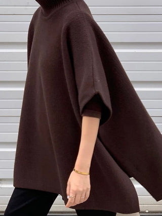 High Collar Slit Loose Cape Style Sweater