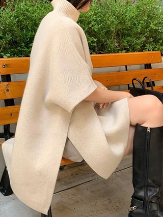 High Collar Slit Loose Cape Style Sweater