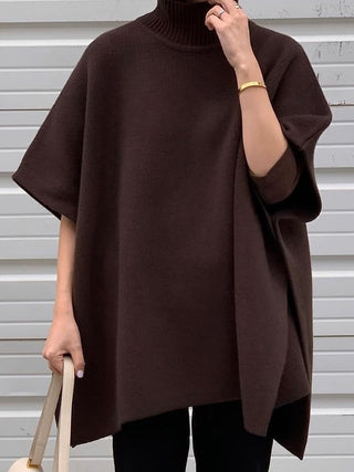 High Collar Slit Loose Cape Style Sweater