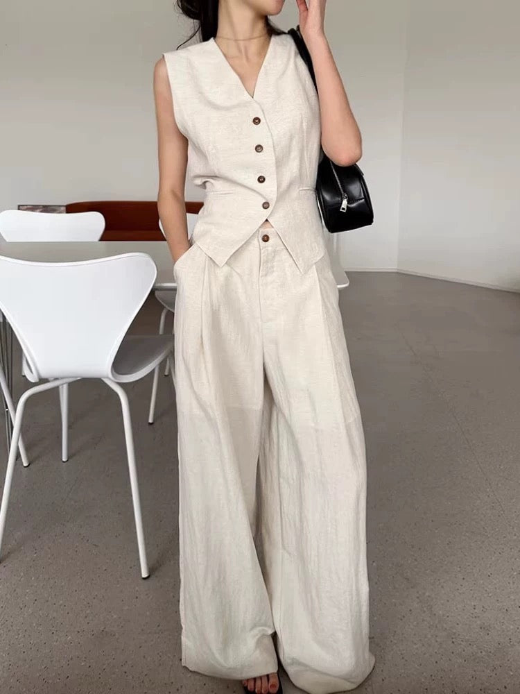 Drawstring Vest + Casual Wide-Leg Pants Two-Piece Set by painevida