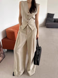 Drawstring Vest + Casual Wide-Leg Pants Two-Piece Set
