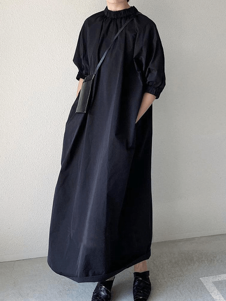Stand Collar Graceful A-line Long Dress by painevida