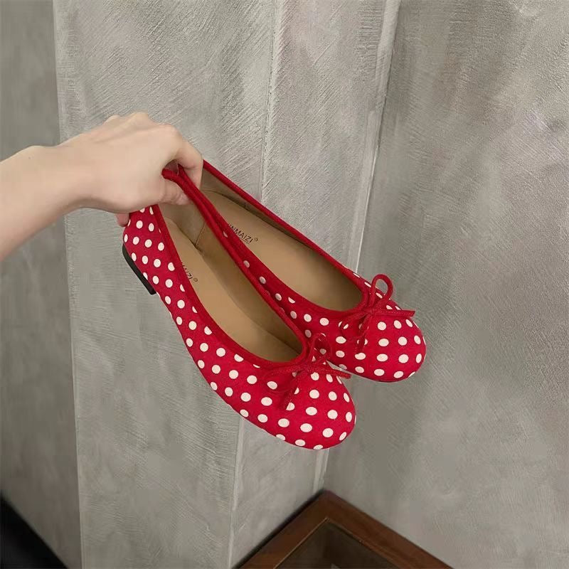 Low-Cut Flat Polka Dot Loafers