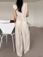 Drawstring Vest + Casual Wide-Leg Pants Two-Piece Set by painevida