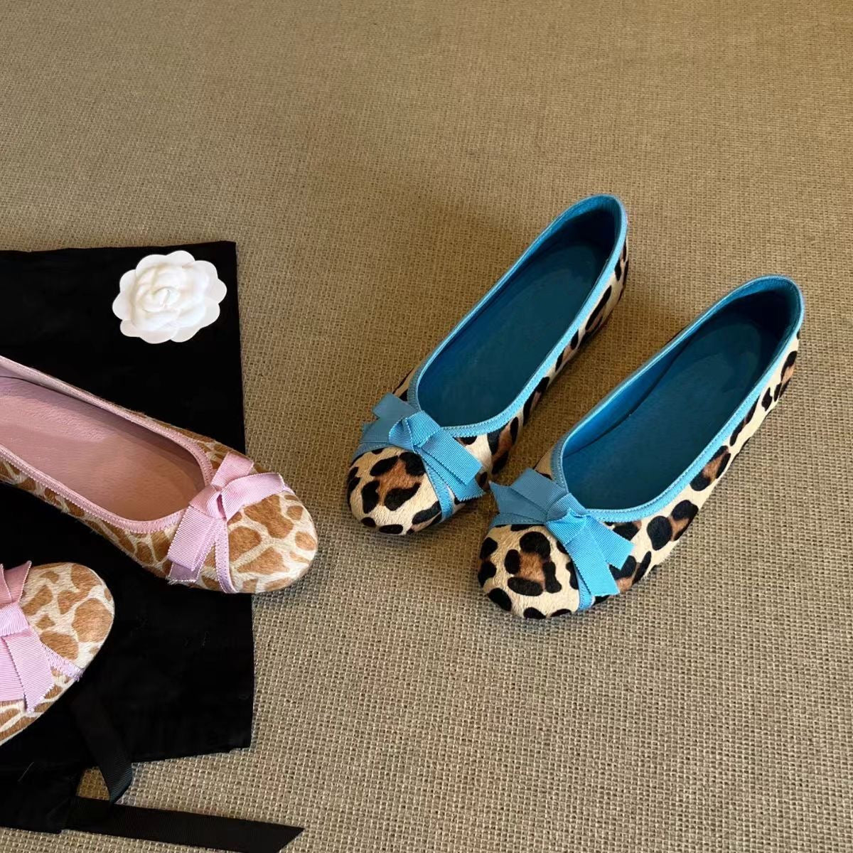 Bow-Print Leopard-Toe Ballet Flats