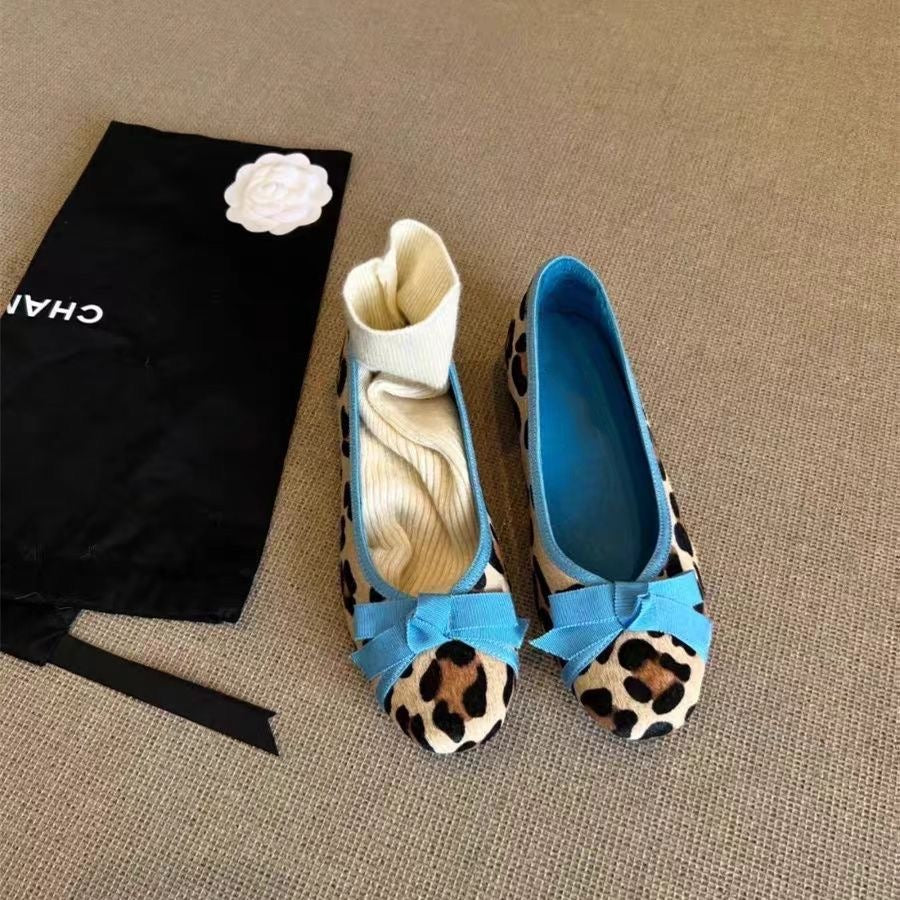 Bow-Print Leopard-Toe Ballet Flats