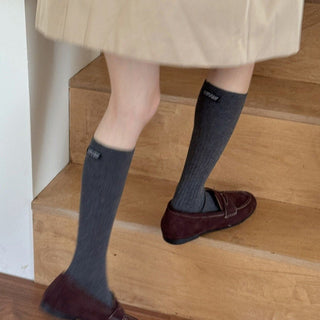 Casual Solid Color Letter Label Slouch Socks by painevida