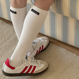 Casual Solid Color Letter Label Slouch Socks by painevida