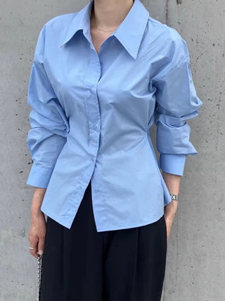 Lapel Side Button Long Sleeve Shirt by painevida