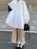 Loose Vintage Stand Collar Long Sleeve Shirt by painevida