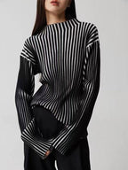 Black and White Contrast Turtleneck Knit Sweater