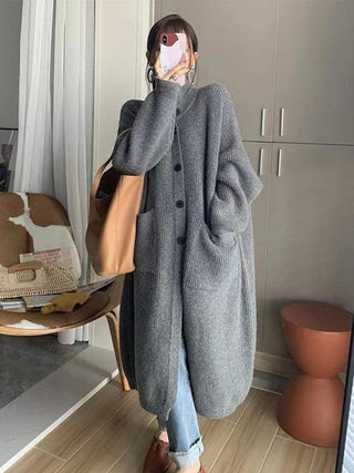 Solid Color Coat Mid Length Turtleneck Cardigan Sweater