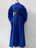 Nipped Waist Baller Sleeve Shirt Dress with Belt