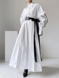 Nipped Waist Baller Sleeve Shirt Dress with Belt