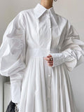 Nipped Waist Baller Sleeve Shirt Dress with Belt