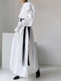 Nipped Waist Baller Sleeve Shirt Dress with Belt