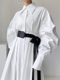 Nipped Waist Baller Sleeve Shirt Dress with Belt