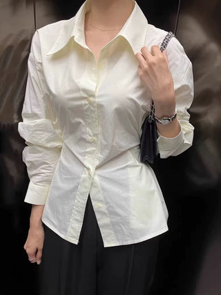 Lapel Side Button Long Sleeve Shirt by painevida