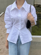 Lapel Side Button Long Sleeve Shirt