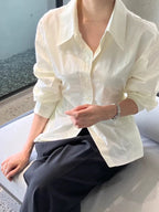 Lapel Side Button Long Sleeve Shirt