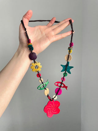 Vintage Colorful Ocean Bohemian Style Mixed-Color Wooden Necklace by painevida